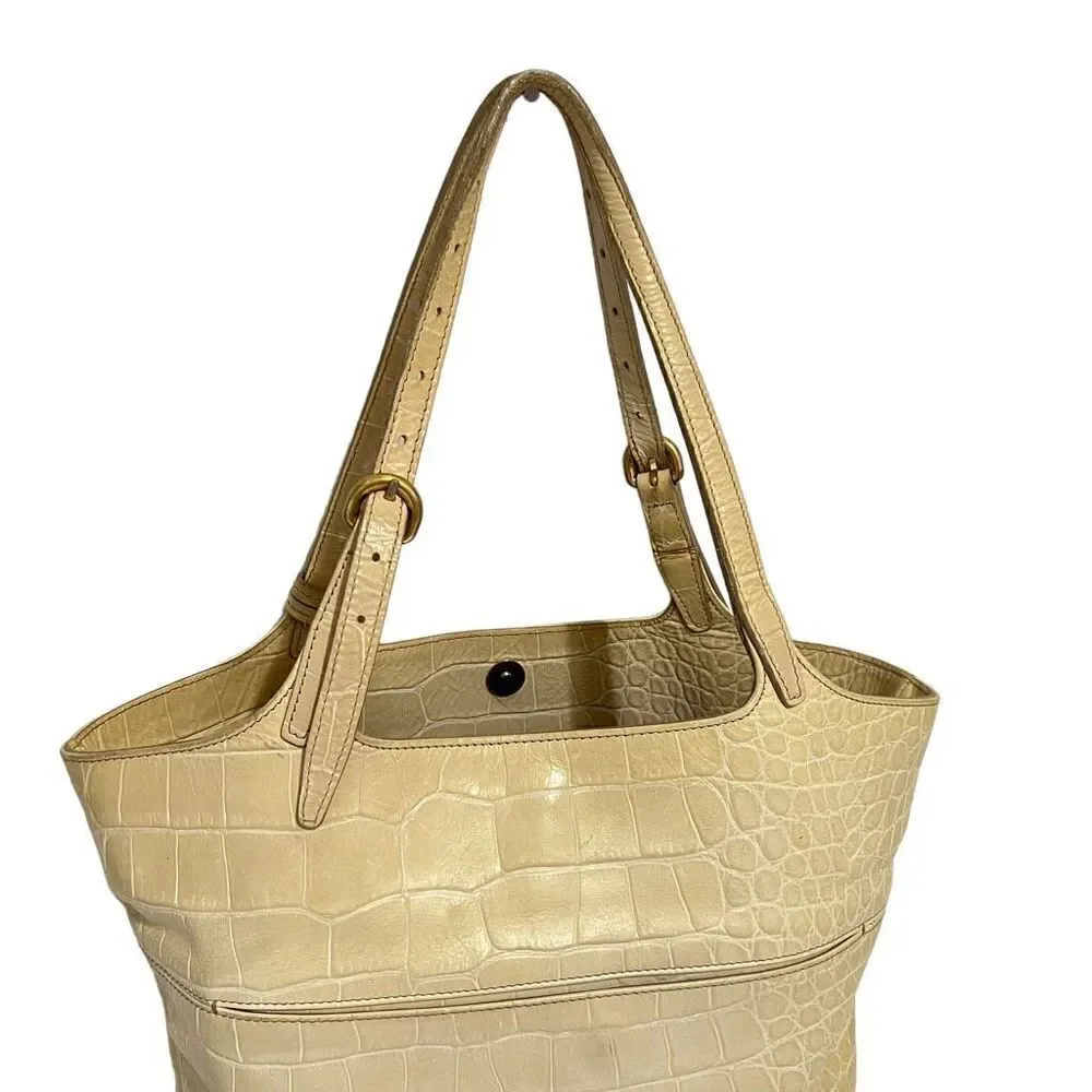 Furla Women's Crocodile Embossed Cream Shoulder Bag
